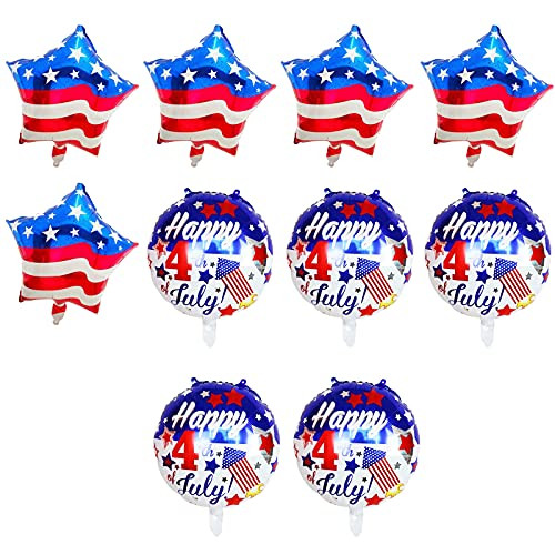 V.Klife 4th of July Star Foil Balloons Independence Day Patriotic Balloon,Big American Flag Balloons,USA Red Blue White Party Decoration Supplies-10pcs- V.Klife 4th of July Star Foil Balloons Independence Day Patriotic Balloon,Big American Flag Balloons,USA Red Blue White Party Decoration Supplies-10pcs-