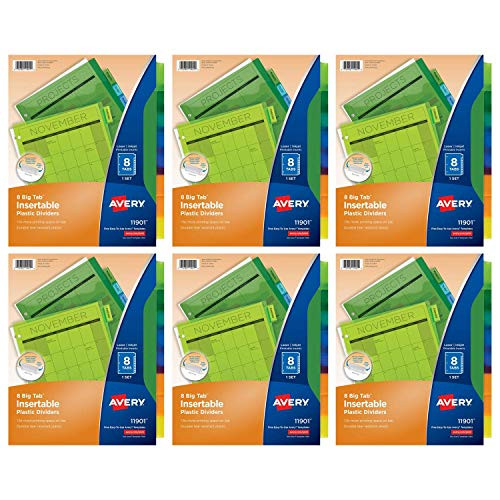 Avery 8-Tab Plastic Binder Dividers, Insertable Multicolor Big Tabs, 6 Sets
