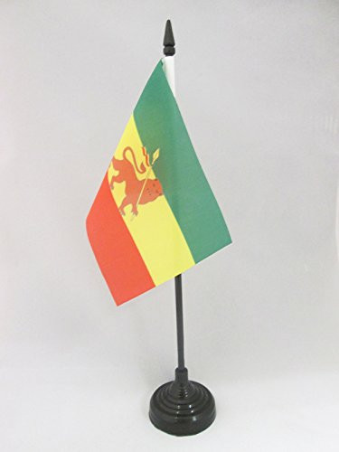 AZ FLAG Ethiopia with Lion Table Flag 4'' x 6'' - Lion of Judah Ethiopian Desk Flag 15 x 10 cm - Black Plastic Stick and Base