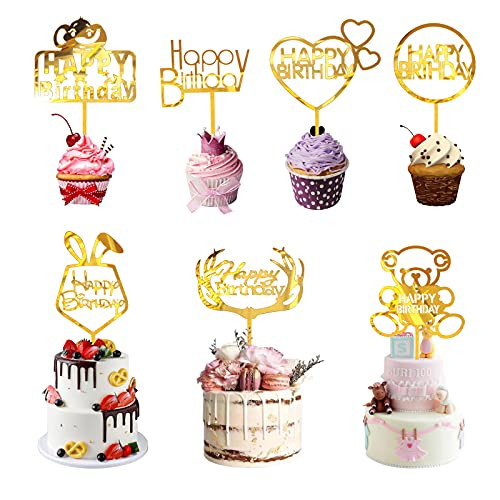 7Pcs Gold Birthday Cake Toppers Happy Birthday Cake Toppers/Cupcake Toppers Acrylic Cake Topper Cake Decoration Supplies 7Pcs Gold Birthday Cake Toppers Happy Birthday Cake Toppers/Cupcake Toppers Acrylic Cake Topper Cake Decoration Supplies