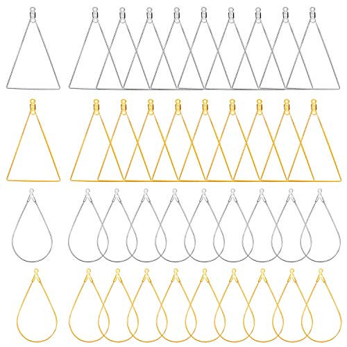 TOAOB 40pcs Beading Earring Hoops Gold Silver Earring Component Accessories Teardrop Triangle Brass Wire Hoop Earring Parts Jewelry Findings for DIY Jewelry Making