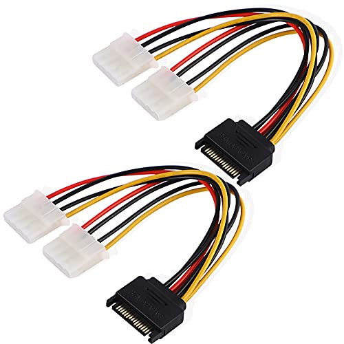 Cuziss 2Pack 8" SATA 15-Pin Male to Dual 4-Pin Molex Female Power Y Splitter Cable Adapter Hard Drive HDD SSD Cuziss 2Pack 8" SATA 15-Pin Male to Dual 4-Pin Molex Female Power Y Splitter Cable Adapter Hard Drive HDD SSD