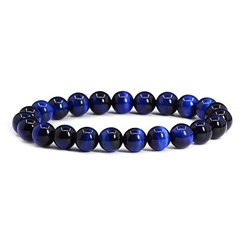 Dyed Blue Tiger Eye Gemstone 8mm Round Beads Stretch Bracelet 7" Unisex