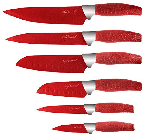 Chef Essential 6 Piece Knife Set With Matching Sheaths, Red