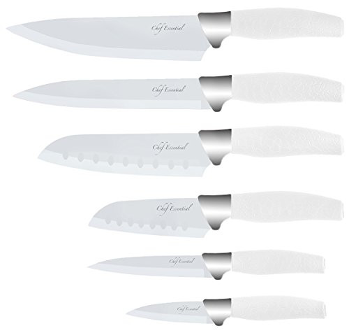Chef Essential 6 Piece Knife Set With Matching Sheaths, Solid White