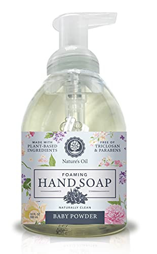 Natures Oil Foaming Hand Soap, Baby Powder, 10 Fluid Ounces -Single Unit-