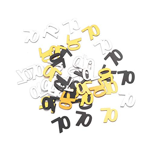 Amosfun 1200pcs 70th Birthday and Wedding Anniversary Party Table Confetti Sequins Confetti Decoration -Golden Silver Black-