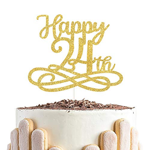 Happy 24th Cake Topper,Sparkly Glitter Hello 24,Cheers to 24 Years Old Birthday Cake Decor,24th Anniversary / Birthday Party Decorations