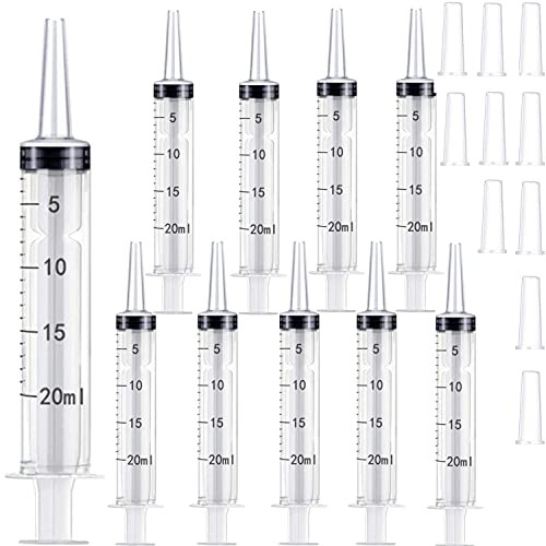 10 Pack 20ml Plastic Syringe with Measurement, for Measuring, Refilling and Scientific Labs Multiple Uses Dispensing Syringe Tools -10-