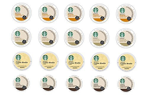 20 Count - Variety Starbucks Flavored Coffee K-Cups for Keurig K Cup Brewers and 2.0 Brewers - (4 Flavors: Vanilla, Caramel, Mocha and Creme Brulee)