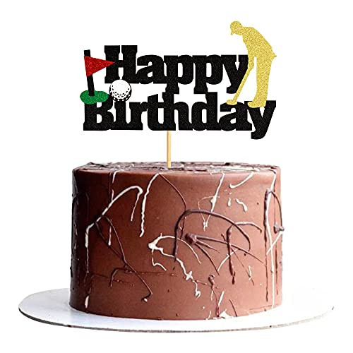 Keaziu 1 Pack Golf Cake Topper Happy Birthday Sign Golf Ball Player Cake Decorations for Sport Theme Man Boy Girl Birthday Party Supplies