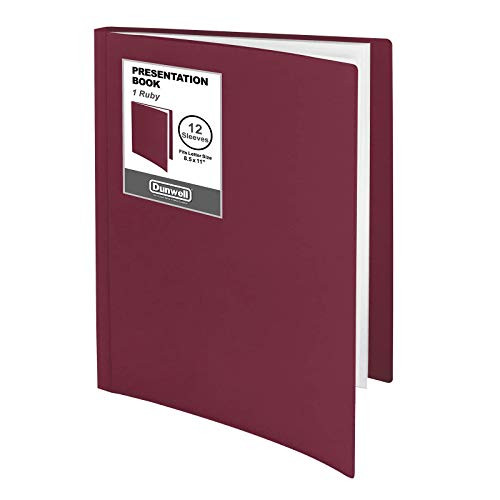 Dunwell 12-Pocket Bound Presentation Book - -Ruby, 1 Pack-, Presentation Binder with Plastic Sleeves, Displays 24 Pages 8.5x11" Sheets, Binder with Pockets, Sheet Protector Binder, Portfolio Folder