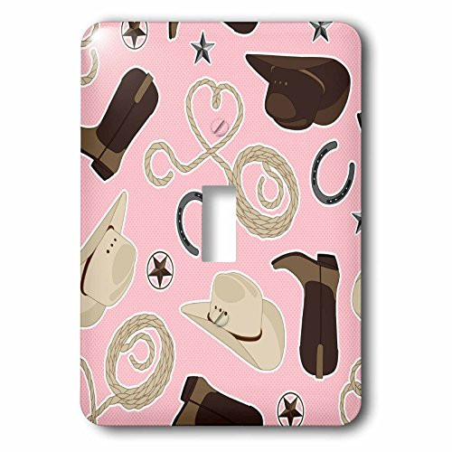 3dRose lsp_192878_1"Cute Cowboy Theme Pattern Pink And Brown" Single Toggle Switch Multicolor