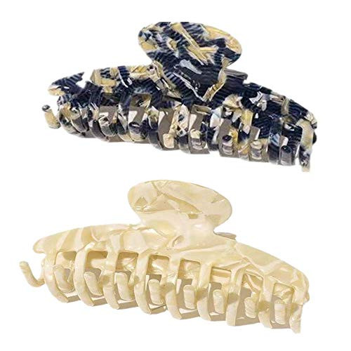 Hair Claw Clips, Hair Claw Banana Clips, Large Claw Clip for Women and Girls Thin Hair -2pcs Hair Clips 9.5cm -blue pluswhite-