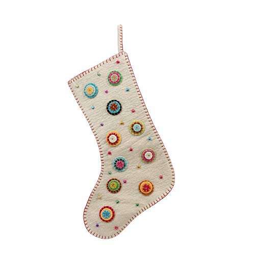 Creative Co-Op Wool Stocking with Appliqued Felt Buttons & Snowflakes