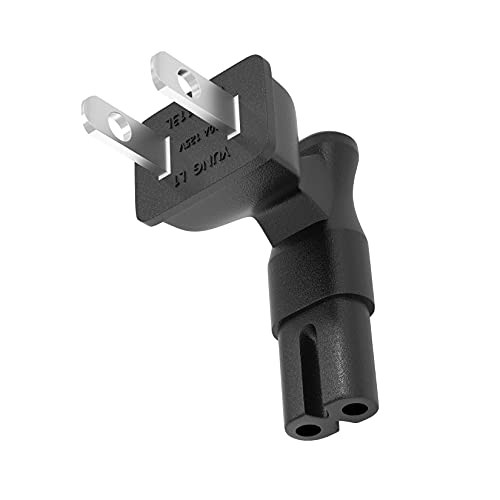US 2 Prong Right Angle AC Power Adapter 1-Pack, BolAAzuL 90 Degree AC Power Plug Adapter IEC C7 Receptacle to NEMA 1-15P