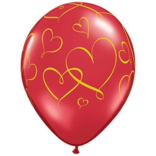 Qualatex Latex Balloons 40207-Q ROMANTIC HEARTS GOLD - RUBY RED 11",