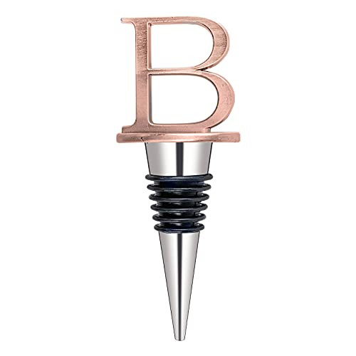 Wine Stoppers - Stainless Steel Letters Wine Stopper, Silicone Reusable Wine and Beverage Bottle Stopper, used for Bar, Kitchen, Holiday Party, Wedding Keep Wine Fresh -B-