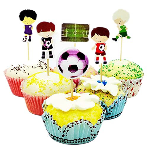 Yemeono 24 Pcs Football Theme Cupcake Toppers for Birthday Decorations