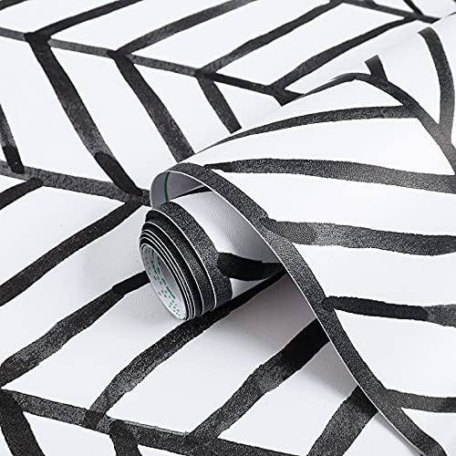 Hopepak Black and White Stripe Peel and Stick Wallpaper 17.7"x118" Herringbone Self Adhesive Removable Wallpaper Contact Paper Decorative Vinyl Wall Paper Roll for Walls Bedroom Bathroom Cabinets Hopepak Black and White Stripe Peel and Stick Wallpaper 17.7"x118" Herringbone Self Adhesive Removable Wallpaper Contact Paper Decorative Vinyl Wall Paper Roll for Walls Bedroom Bathroom Cabinets