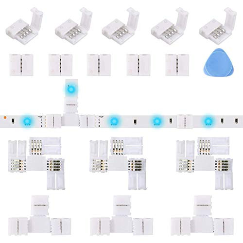 6Packs L Shape plus 10Packs 4-Pin RGB LED Light Strip Connectors 10mm Unwired Gapless Solderless Adapter Terminal Extension for SMD 5050 RGB Multicolor LED Strip Light 6Packs L Shape plus 10Packs 4-Pin RGB LED Light Strip Connectors 10mm Unwired Gapless Solderless Adapter Terminal Extension for SMD 5050 RGB Multicolor LED Strip Light