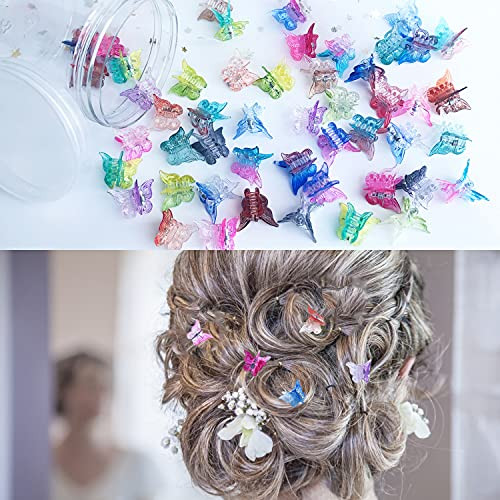 LAKYTION 50 Pieces Mini Hair Clips Butterfly Hair Clips Jelly Color Small Hair Claw Clips Hair Accessories for Women Girls with Box Package?Assorted Colors