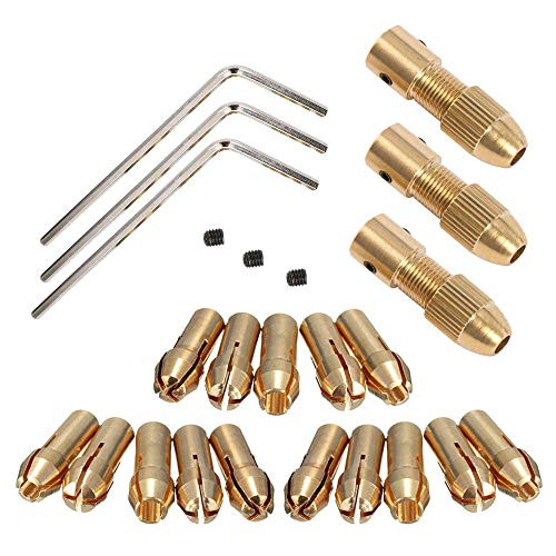 Mesee 3 Sets 0.5-3mm Brass Drill Chuck, Small Electric Drill Bit Collet Micro Twist Drill Chuck Set with Allen Wrench Fits Rotary Tools, 3 Size - 2.0mm 2.35mm 3.17mm