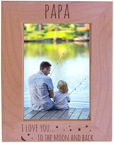 CustomGiftsNow Papa I Love You Too The Moon and Back - Wood Picture Frame - Fits 5x7 Inch Picture (Vertical)