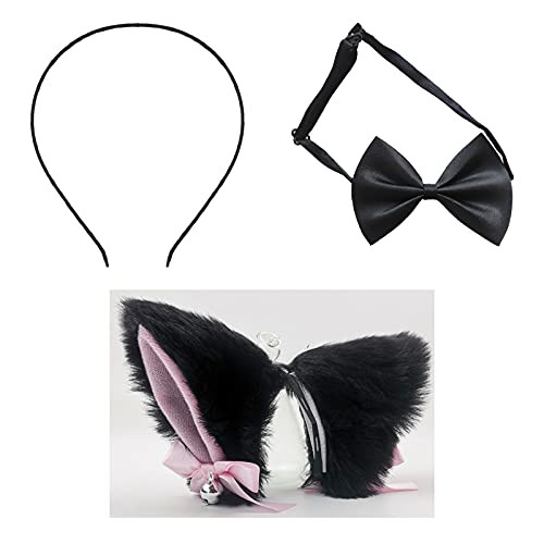 Cat Ears Hair Clips Headband Bow Tie Fox Ears Hair Bands Barrettes Women Furry Fur Cat Headpiece Hair Hoop Halloween Party Decoration Anime Cosplay Costume Kitty Kitten Hair Accessories Black - Pink