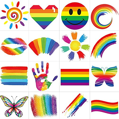 16 Sheets Pride Tattoos, Gay Pride tattoos, LGBT Rainbow Temporary Tattoos, Waterproof Rainbow Flag Tattoo Stickers for Pride Equality Parades and Celebrations 16 Sheets Pride Tattoos, Gay Pride tattoos, LGBT Rainbow Temporary Tattoos, Waterproof Rainbow Flag Tattoo Stickers for Pride Equality Parades and Celebrations