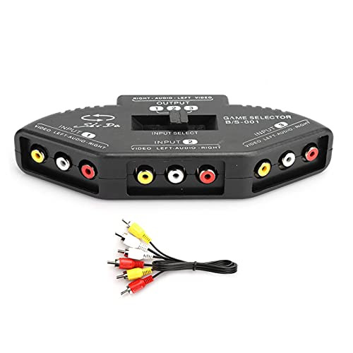 Socobeta Audio Video Switcher AV Switch Box 3 in 1 Out RCA Splitter with AV Cable-Black-