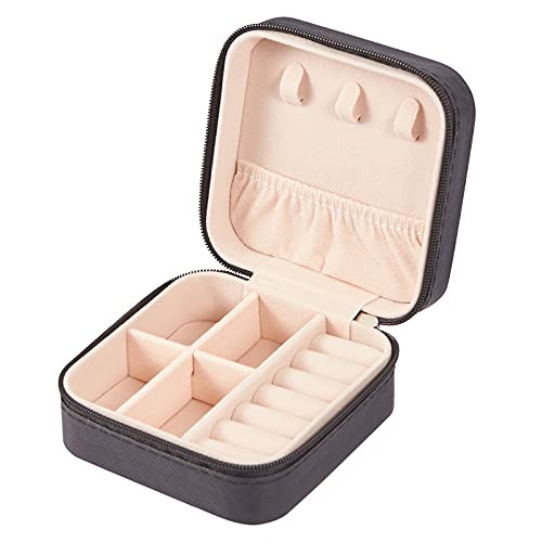 PU Leather Small Jewelry Box, Travel Portable Jewelry Case for Ring, Pendant, Earring, Necklace, Bracelet Organizer Storage Holder Boxes -Black-