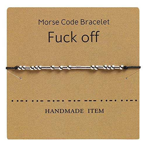 callm Morse Code Bracelet Fuck-off Jewelry for Her Sterling Silver,Alphanumeric Couple Bracelet,Adjustable Bracelet Beads on Silk Cord Friendship Inspirational Jewelry Gifts for Her -Fuck Off-