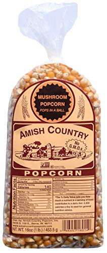 Amish Country Popcorn | 1 lb Bag | Mushroom Popcorn Kernels | Old Fashioned with Recipe Guide -Mushroom - 1 lb Bag-
