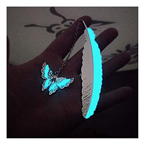 Vintage Feather Metal Bookmark, Unique Glow in The Dark Bookmark Gift for Men Women -Silver Butterfly-
