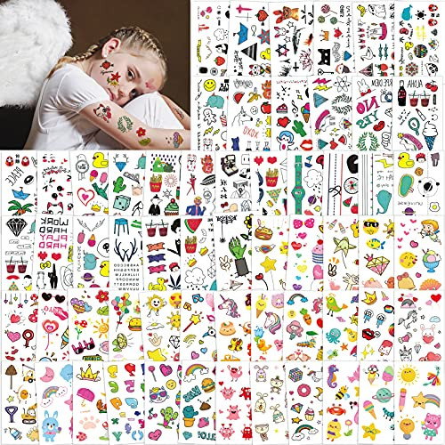 Konsait Temporary Tattoos for Kids, 60 Sheets Assorted Temporary Tattoos Stickers for Boys Grils, Unicorn Ice Cream Cars Animal Halloween Funny Tattoos for Birthday Party Favors Goodie Bags Stuffers