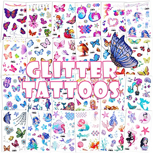 Konsait Glitter Temporary Tattoo for Girls, 24 Sheets Butterfly Mermaid Fairy Flowers Tattoo Stickers for Kids, Waterproof Fake Tattoos for Birthday Party Favors Goodie Bags Stuffers Party Fillers Konsait Glitter Temporary Tattoo for Girls, 24 Sheets Butterfly Mermaid Fairy Flowers Tattoo Stickers for Kids, Waterproof Fake Tattoos for Birthday Party Favors Goodie Bags Stuffers Party Fillers
