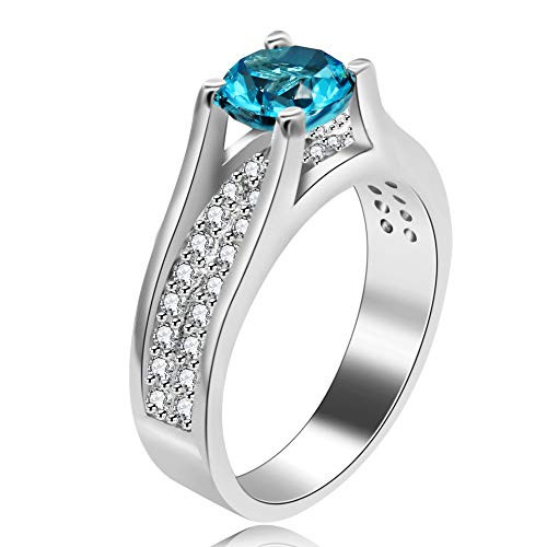 Uloveido Women's White Gold Plated Round Brilliant Cut Blue Cubic Zirconia Engagement Rings Eternity Wedding Band Valentine's Day Gift for Girl-Friend Wome -Blue, Size 6- Y006 Uloveido Women's White Gold Plated Round Brilliant Cut Blue Cubic Zirconia Engagement Rings Eternity Wedding Band Valentine's Day Gift for Girl-Friend Wome -Blue, Size 6- Y006