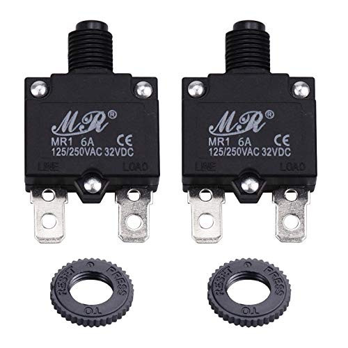 RKURCK 125/250V AC 32V DC Push Button Circuit Breaker 6 Amps, Thermal Overload Protector Switch, Manual Reset Thermal Circuit Breaker 6A