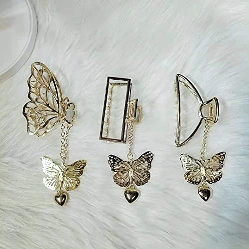 3 Packs Hair Clips,Large Metal Hair Claw Clips, Hollow Non-slip Butterfly Pendant Hair Catch Jaw Clamp Hair Accessories for Women,Butterfly-Golden- 3 Packs Hair Clips,Large Metal Hair Claw Clips, Hollow Non-slip Butterfly Pendant Hair Catch Jaw Clamp Hair Accessories for Women,Butterfly-Golden-