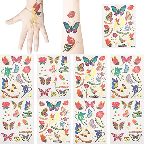 9 Sheets Butterfly Tattoos Butterfly Party Favors Butterfly Temporary Tattoos Butterfly Party Supplies for Girls Kids Birthday Themed Party -More Than 100 Stickers-