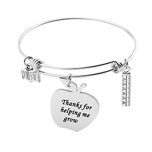 Teacher Appreciation Gift Thanks for Helping Me Grow Apple Book Ruler Charms Expandable Wire Bracelet Bangle -teacher apple bracelet-