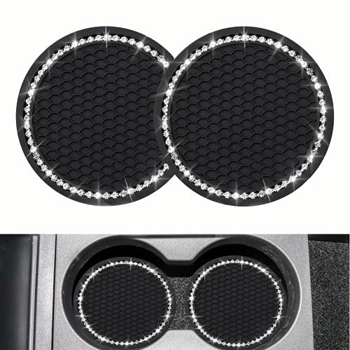 2PCS Bling Car Cup Coaster, Universal Vehicle Bling Cup Holder Insert Coaster, 2.75 inch Rhinestone Anti Slip Silicone Car Insert Coaster, Suitable for Most Car Interior, Best Gift Car Bling for Women