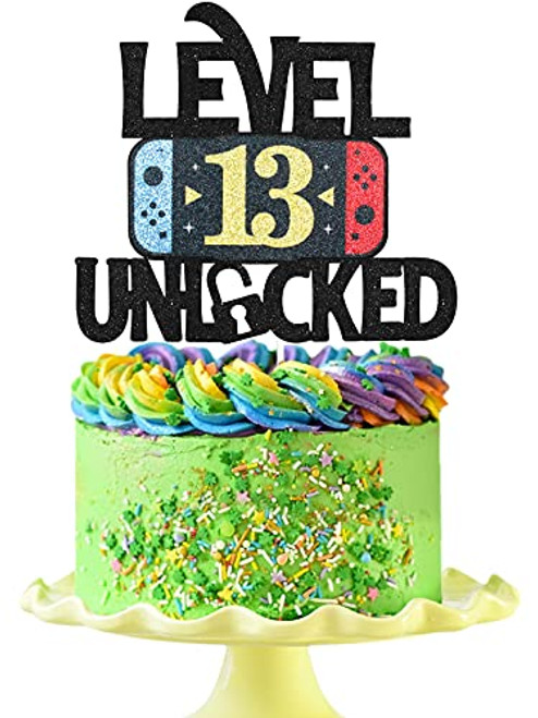 Level 13 Unlocked Game Birthday Cake Topper - Video Game Boy's 13th Birthday Game On Party Cake Supplies - Gaming Level Up Winner Party Decoration
