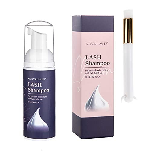 Eyelash Extension Shampoo Arsion Lash  plus Brush / 60ml / Eyelid Foaming Cleanser/Wash for Extensions and Natural Lashes/Paraben  and  Sulfate Free Safe Makeup/Professional  and  Self Use aloe