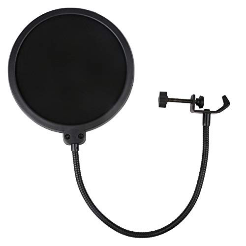 Dreokee Pop Filter Screen, Microphone Mask Shield Mic Dual Layered Wind Pop Screen 360 Gooseneck Clamps Stabilization Arm for Microphone