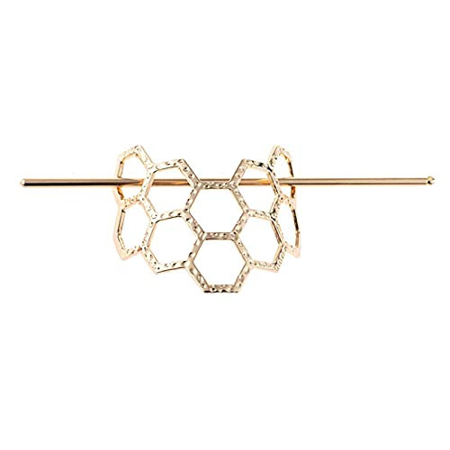 Honeycomb Hairpin,Hollow Geometric Hair Clip,Hair Fork Clip Stick Hair Pin Hair Bun Plug Holder -Gold-