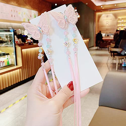 WUSIO Elegant Sweet Hanfu Tassel Chinese Style Cloth Bow Hairpin Hair Accessories Butterfly Barrette Side Clip-A- WUSIO Elegant Sweet Hanfu Tassel Chinese Style Cloth Bow Hairpin Hair Accessories Butterfly Barrette Side Clip-A-