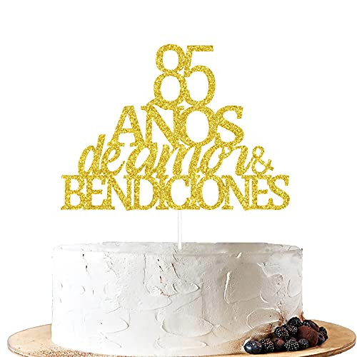 85 Anos Deamor and Bendicines Cake Topper-Happy 85th Birthday Hello 85/Cheers to 85 Years-85th Birthday/Party Decorations Supplies-Gold-