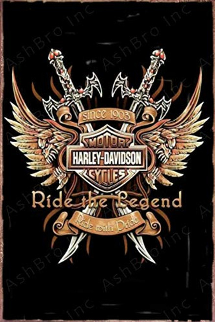 AshBro Ride The Legend Harley Davidson Garage Decor Vintage Tin Sign Retro Garage Poster Bar Wall Sign Antique Metal Vintage Pub Sign Pin Up Garage Sign Garage Decor Metal Signs for Men 12x8